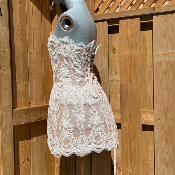 🆕 BRONX & BANCO 🧿 NWOT Maraya Blanc Lace Mini Dress, Sz M US 6 - Picture 6 of 16